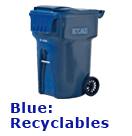 Blue Recyclables Cart and what belongs inside